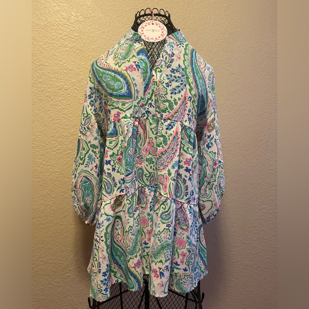 NWT Umgee Paisley Green Tiered Top | Small